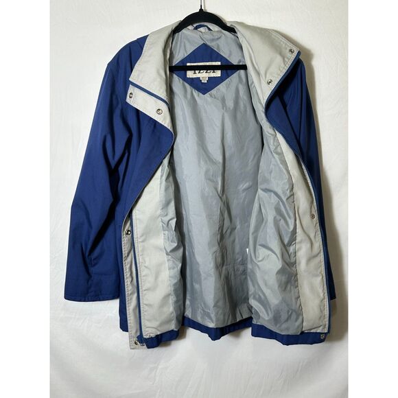 Izzi Vintage Women's Cotton Blend Rain Coat Detachable Hood Navy Blue Size S - Picture 3 of 5